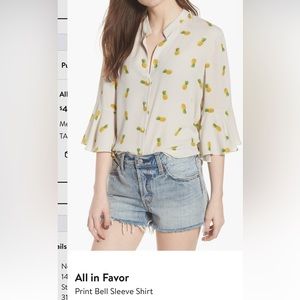 All in Favor Cream Pineapple Print Bell Sleeve Shirt